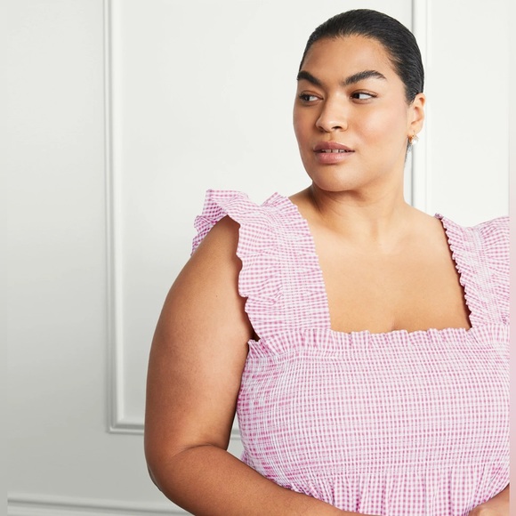 New! HILL HOUSE HOME Ellie Nap Tiered Midi Dress in Pink Gingham - Picture 8 of 13